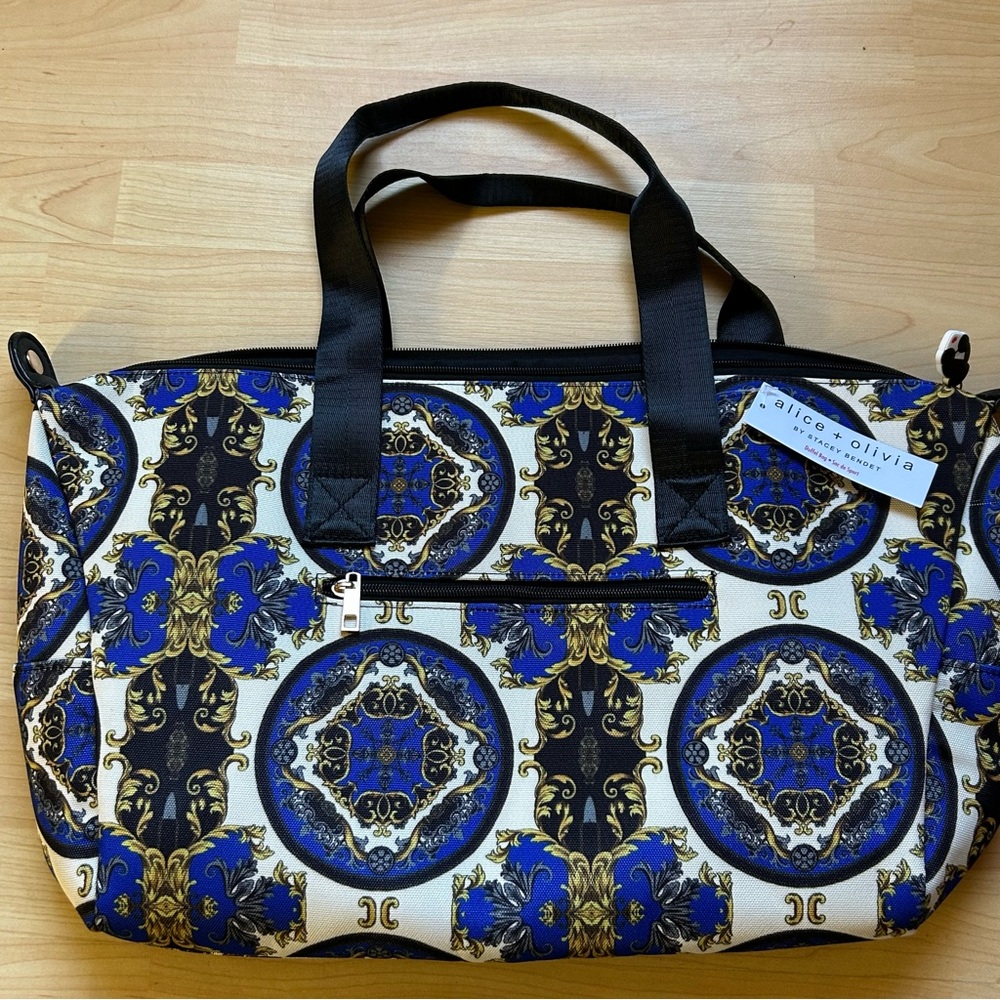 Alice + Olivia Blue Gold Duffle Bag NEW
